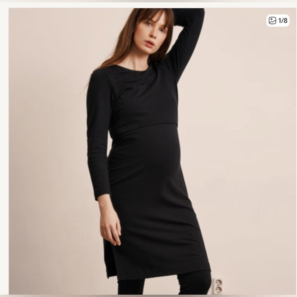 Boob Designs Long Sleeve Boat Neck Black Maternity/Nursing Dress, MSRP $109, XL - Picture 3 of 12